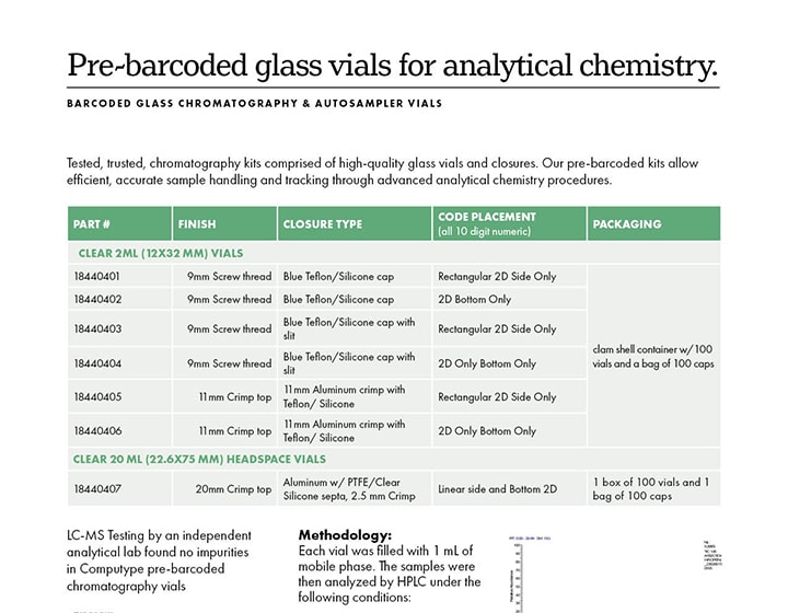 Pre-barcoded Chromatography Vials Data Sheet
